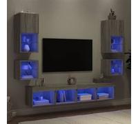 vidaXL Unités Murales TV avec LED 8 pcs, Armoires de Télévision Suspendues, Meubles Télé de Salon, Moderne, Gris Sonoma Bois 3216595