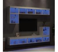 vidaXL Unités murales TV 8 pcs avec LED Bois d'ingénierie Blanc
