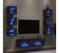 vidaXL Unités murales TV avec LED 8 pcs - Chêne fumé