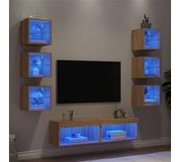 vidaXL Unités murales TV avec LED 8 pcs chêne sonoma bois d'ingénierie Marron G