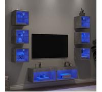 vidaXL Unités Murales TV avec LED 8 pcs, Armoires de Télévision Suspendues, Meubles Télé de Salon, Moderne, Gris Béton Bois d'Ingénierie