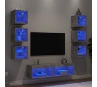 vidaXL Unités Murales TV avec LED 8 pcs, Armoires de Télévision Suspendues, Meubles Télé de Salon, Moderne, Gris Béton Bois d'Ingénierie