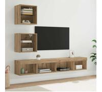 vidaXL Unités murales TV avec LED avec LED 5 pcs Chêne artisanal, Meuble TV rectangulaire moderne, gain de place,3402960