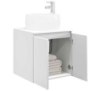 vidaXL Vanité de lavabo Mural Blanc Brillant 49,5 x 44,5 x 66 cm, Meuble de Salle de Bain Moderne, Rangement Mural, Évier Pratique, Design Minimaliste, Style Compact
