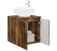 vidaXL Vanité de lavabo Mural Chêne fumé 49,5 x 44,5 x 65 cm, Meuble de Salle de Bain Mural Moderne, Gain de Place, Rangement en Bois, Design Compact et Pratique