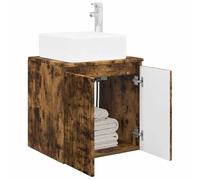 vidaXL Vanité de lavabo Mural Chêne fumé 53 x 35 x 63 cm, Ensemble Salle de Bain Moderne, Petite Meuble sous-Évier, Accroché au Mur, Rangement Efficace, Design Minimaliste