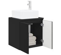 vidaXL Vanité de lavabo Mural Noir 53 x 35 x 63 cm Bois d'ingénierie, Ensemble Salle de Bain Moderne, Petite Meuble sous-Évier, Accroché au Mur, Rangement Efficace, Design Minimaliste