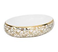 vidaXL Vasque à poser Blanc et Golden Ovale 59x40x15 cm Céramique