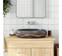 vidaXL Vasque à Poser, Évier de Salle de Bain avec Trou de Vidange, Lavabo avec Motifs Toilette Salle d'Eau, Marron et Bleu Ovale 59x40x15 cm Céramique 155087 G