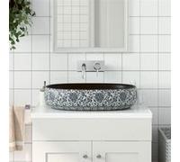 vidaXL Vasque à poser ovale 59x40x14 cm Céramique Noir et bleu avec trou de vidange