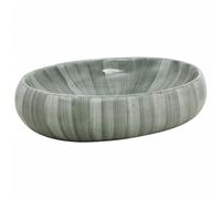 vidaXL Vasque à Poser, Évier de Salle de Bain avec Trou de Vidange, Lavabo avec Motifs Toilette Salle d'eau, Vert Ovale 59x40x15 cm Céramique