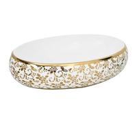 vidaXL Vasque à poser Blanc et Golden Ovale 59x40x15 cm Céramique
