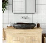 vidaXL Vasque à poser Ovale Céramique gris et noir 59x40x14 cm avec trou de vidange
