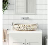 vidaXL Vasque à poser Ovale 59x40x15 cm Céramique Blanc et doré