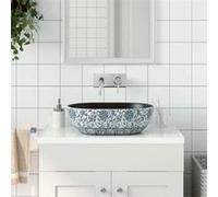 vidaXL Vasque à poser ovale 47x33x13 cm Céramique à motifs noir et bleu avec trou de vidange