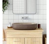 vidaXL Vasque à poser Ovale 59x40x14 cm Céramique Sable et Marron avec trou de vidange