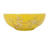 vidaXL Vasque à Poser, Évier de Salle de Bain avec Trou de Vidange, Lavabo de Toilette Salle d'eau, Blanc et Jaune Rond Φ41x14 cm Céramique