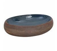 vidaXL Vasque à poser ovale Céramique 59x40x15 cm Marron et Bleu