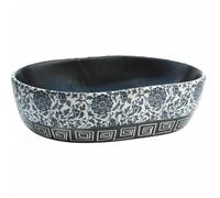 vidaXL Vasque à poser ovale 47x33x13 cm Céramique à motifs noir et bleu avec trou de vidange