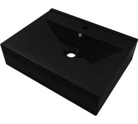 vidaXL Vasque de luxe en céramique Rectangulaire Noir avec trou pour robinet 60x46 cm