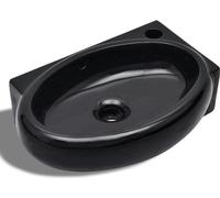 vidaXL Vasque en céramique avec robinet/trou de trop-plein Noir Rond