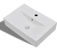 vidaXL Vasque en céramique avec trou pour robinet/trop-plein Blanc Rectangulaire