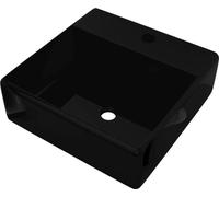 vidaXL Vasque en céramique avec trou pour robinet/trop-plein Noir Carré