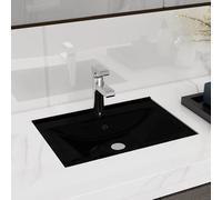 vidaXL Vasque en céramique avec trou pour robinet/trop-plein Noir Rectangulaire