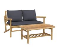 vidaXL vidaXL - 2delige - Loungeset - met - kussens - bamboe - donkergrijs