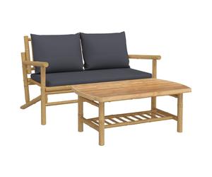 vidaXL vidaXL - 2delige - Loungeset - met - kussens - bamboe - donkergrijs