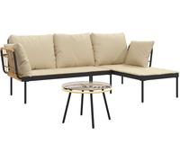 vidaXL Ensemble de salon de jardin 3 pièces avec coussins Beige Poly Rattan
