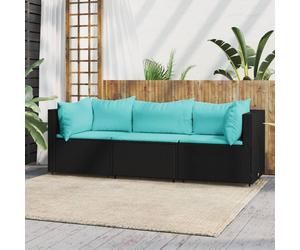 vidaXL vidaXL - 4-delige - Loungeset - met - kussens - poly - rattan - zwart