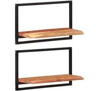 Vidaxl Étagères Murales 2 Pcs 60x25x35 Cm Bois D'acacia Et Acier Multicolore