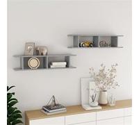 vidaXL Wandschappen 2 st 90x18x20 cm bewerkt hout betongrijs807200 Gris G