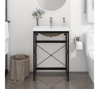 vidaXL Cadre de lavabo de salle de bain vasque à encastrer Noir Fer, cadre de lavabo, meuble de salle de bain, cadre console de lavabo