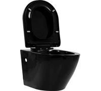 vidaXL WC suspendu sans rebord de chasse d'eau Céramique noire