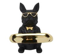 Vide-Poche Sculpture Bulldog Moderne 21 cm Noir avec Plateau Doré - Organisateur de Clés - Style & Charme Intemporels
