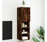 vidaXL Meuble TV avec Lumières LED, Armoire de Télévision Murale avec Rangement, Meuble Télé Suspendu Salon Salle de Séjour, Moderne, Chêne Fumé