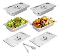 VIDETOL 4 Pièces Bac Inox Alimentaire, 32.5x17.5x6.5CM Récipients en Acier Inoxydable, Bols à paner GN avec Couvercle, Plats à Four pour Escalopes, Saladette, Viande, Poisson