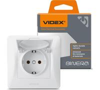 Videx Binera type F prise simple encastrée Schuko 16A, blanche, avec clapet