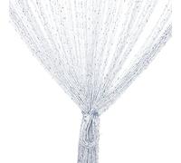 Vidillo Rideau de Porte Argent Décoratif à Cordes 100 x 200 cm, Panneau Mural pour Fenêtre et Salle, Frange Moustiquaire, Divise-Pièce pour Mariage, Noël, Chambre (Blanc)