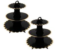 Vidoxdu Lot de 2 supports à gâteaux à 3 étages en carton pour cupcakes, desserts, gâteaux et gâteaux pour le thé de l'après-midi, anniversaire, mariage, fête des mères, fête prénatale (noir)