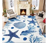 Vie Marine Pois Étoile Mer Algues Imprimé Antidérapant Tapis, 60 x 110 cm | Vacances Plage Style Salon Tapis, Bleu Poil Ras Confortable Lavable en Machine Tapis pour Couloir Chambre