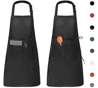 Viedouce 2 Pack Tabliers de Cuisine Etanche,Tablier Réglable avec Poches pour Cuisine Familial, Restaurant Jardin Barbecue école Café Tablier pour Chef Boulanger Serveurs Serveuse, Noir no logo