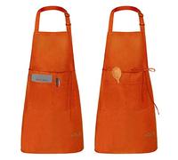 Viedouce 2 Pack Tabliers de Cuisine Etanche,Tablier Réglable avec Poches pour Cuisine Familial, Restaurant Jardin Barbecue école Café Tablier pour Chef Boulanger Serveurs Serveuse, Orange