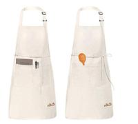 Viedouce 2 Pack Tabliers de Cuisine Etanche,Tablier Réglable avec Poches pour Cuisine Familial, Restaurant Jardin Barbecue école Café Tablier pour Chef Boulanger Serveurs Serveuse, Blanc