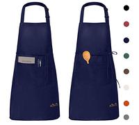 Viedouce 2 Pack Tabliers de Cuisine Etanche,Tablier Réglable avec Poches pour Cuisine Familial, Restaurant Jardin Barbecue école Café Tablier pour Chef Boulanger Serveurs Serveuse, Marine