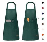 Viedouce 2 Pack Tabliers de Cuisine Etanche,Tablier Réglable avec Poches pour Cuisine Familial, Restaurant Jardin Barbecue école Café Tablier pour Chef Boulanger Serveurs Serveuse, Vert