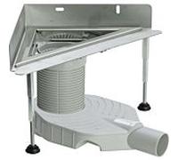 Viega Advantix écoulement d'angle corps de base 619794 DN 40/50, acier inoxydable, brillant, BH 110-200mm, droit