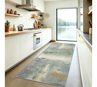 Vieilli Grille Tapis de Couloir Lavable en Machine, Vintage Texture Industrielle Tapis Poil Ras, Beige Moquette Antidérapant Doux pour Entrée Cuisine Chambre Salon, 80x200 cm